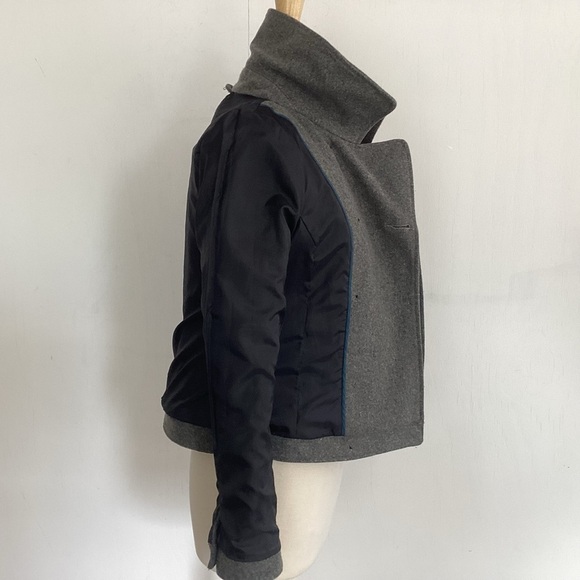 Old Navy Y2K cropped double breasted gray wool blend /epaulets pea coat Medium P - Picture 8 of 12